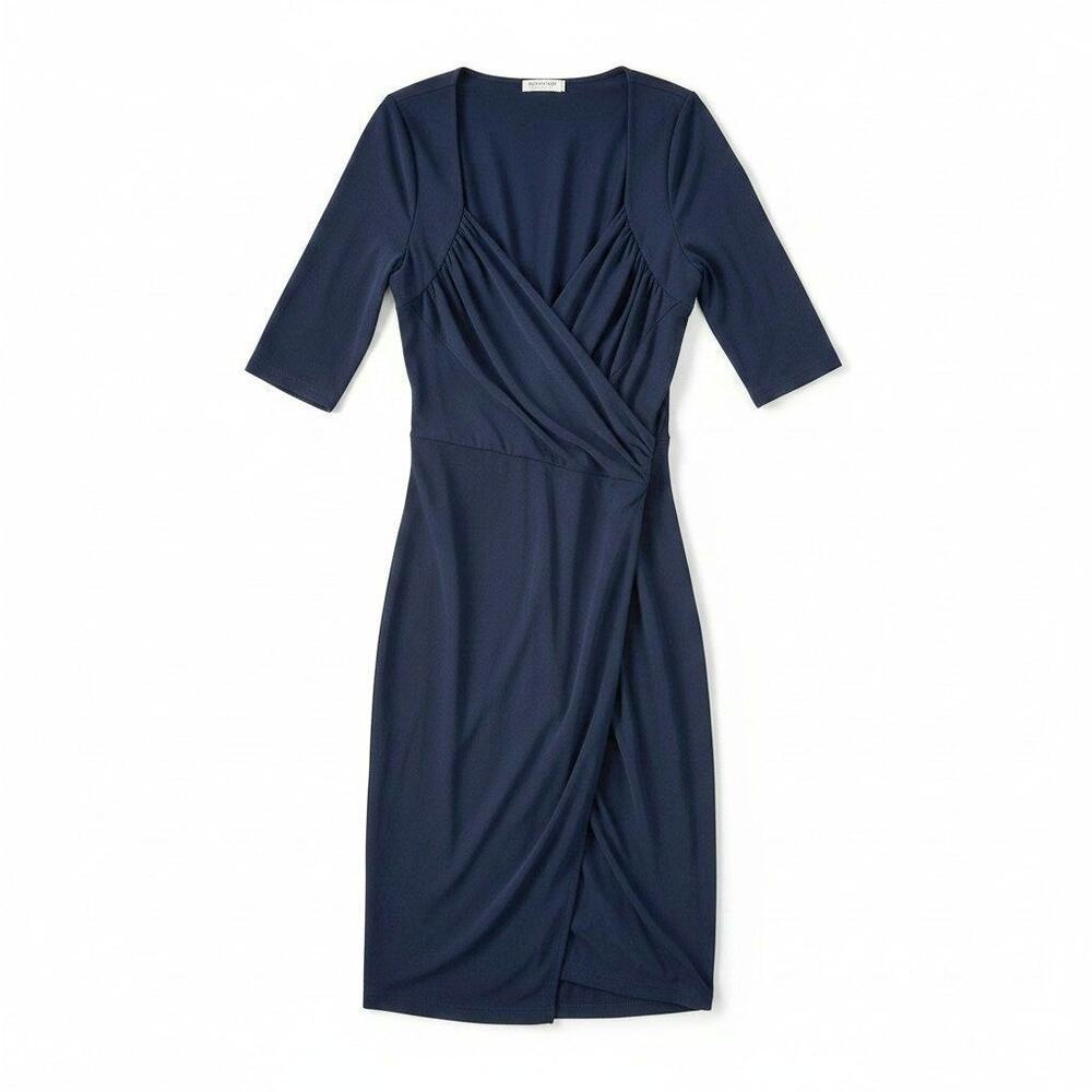 Kiyonna New Womens Plus Size 3/4 Sleeve Wrap Dress Navy Blue Size 1X USA Classic